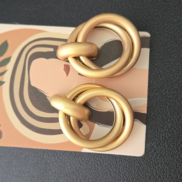 Matte Gold Trendy Double Hoop Post Earrings, NWT - Picture 8 of 9